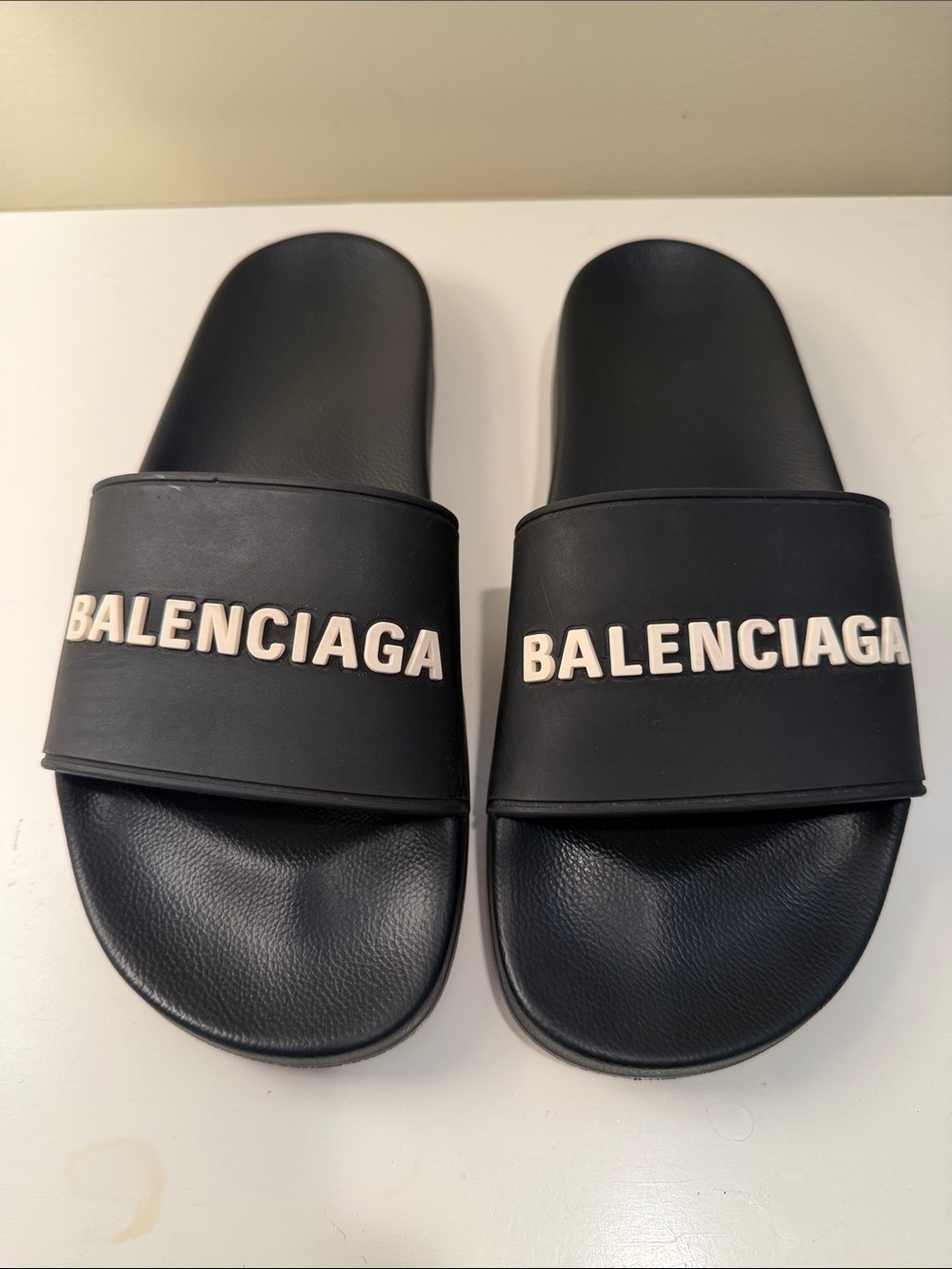 Balenciaga Pool Slides – Men’s Black/White Logo | Size EU 40 / US 7
